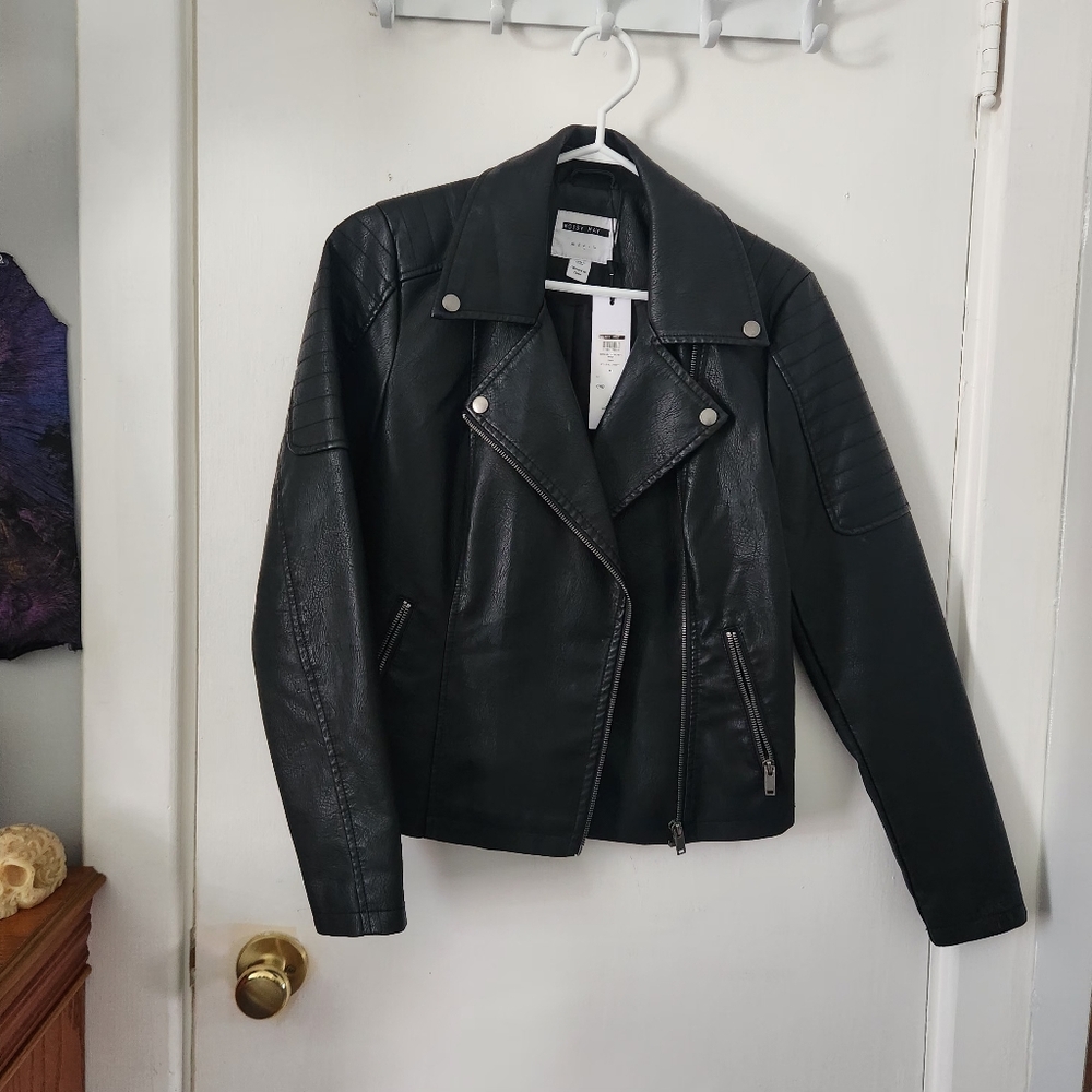 NOISY MAY Vegan Black Leather Biker Jacket